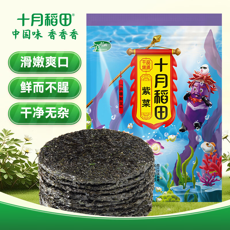 十月稻田 霞浦产紫菜 100g 袋装 海带虾皮紫菜蛋花汤 早餐食材 海产干货