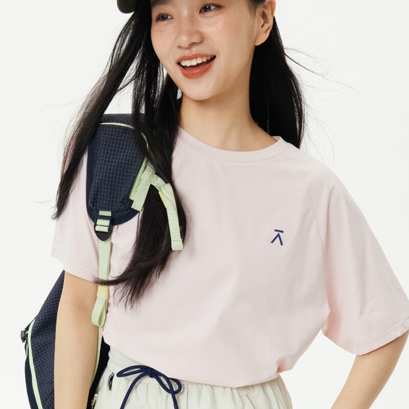 ACMEITEM爱棵米 户外运动速干短袖T恤轻量薄款基础纯色上衣宽松女 龙骨裸粉 L /165