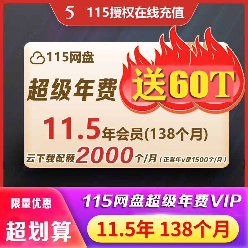 115网盘套餐大全 会员+空间扩容 11.5年8年18个月3个月1天VIP 1T 5T 100T扩容 11.5年（超级年费）+60T空间