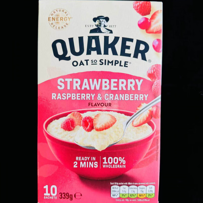 桂格（QUAKER）现货秒发英国quaker桂格燕麦粥冲饮麦片营养早餐粥水果燕麦粥 草莓覆盆子和蔓越莓 26.10 盒装