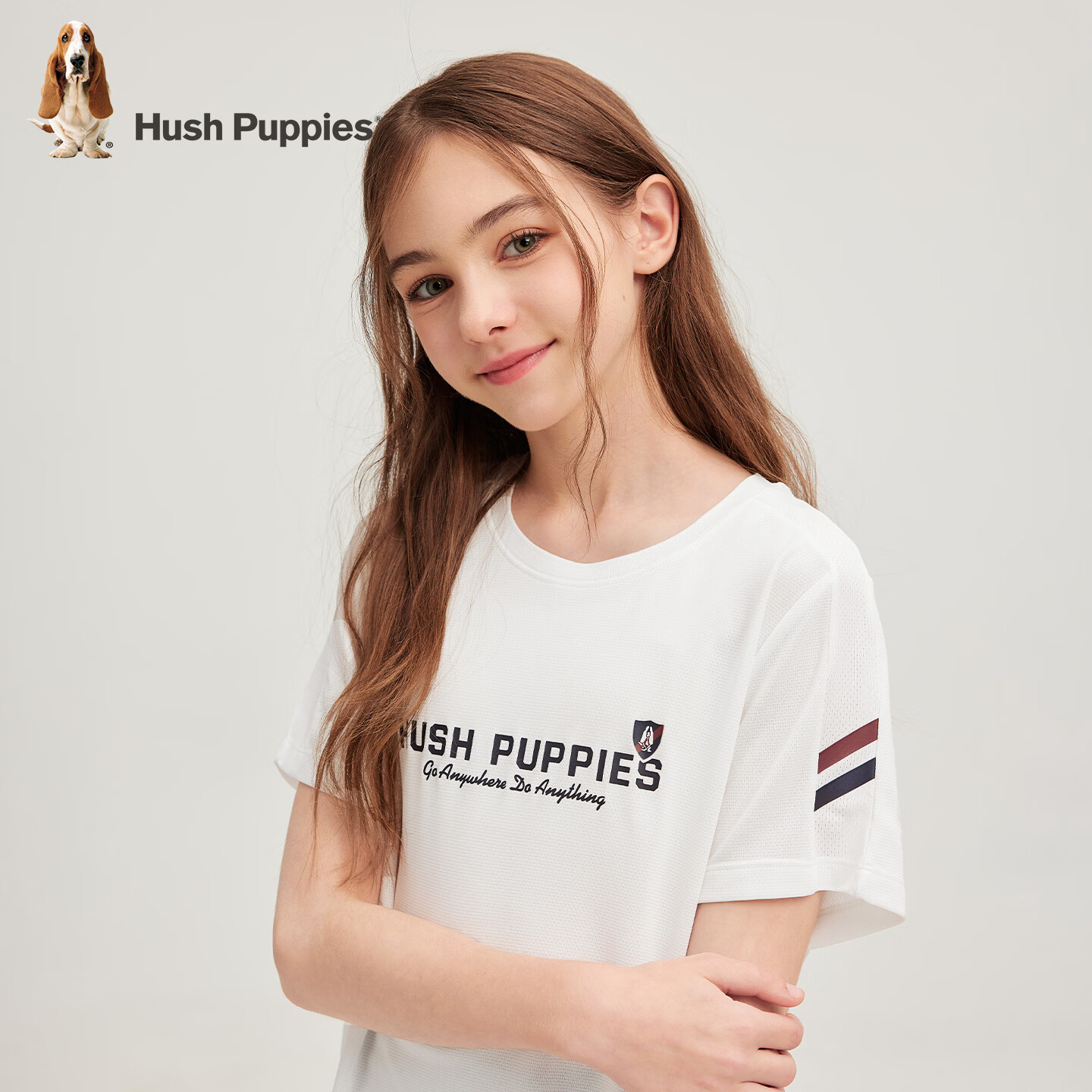 暇步士(Hush Puppies)童装儿童男女童2026春夏新款休闲简约舒适帅气吸湿速干圆领衫T恤 本白 150 cm