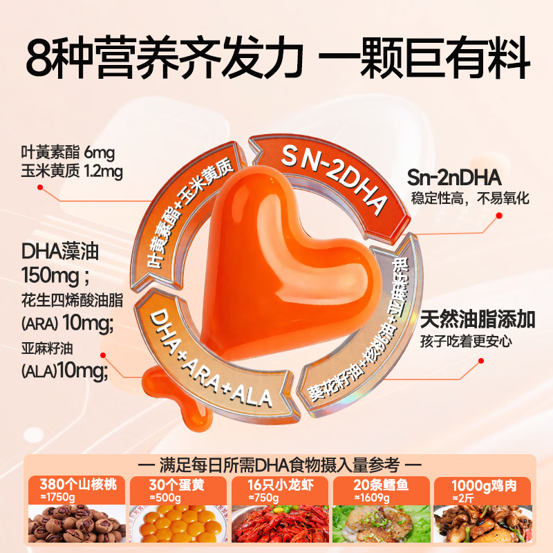 卓贝冠dha婴幼儿0-3岁dha藻油青少年6-18岁补|脑增|强记忆力 【特惠回购】 32粒*6盒