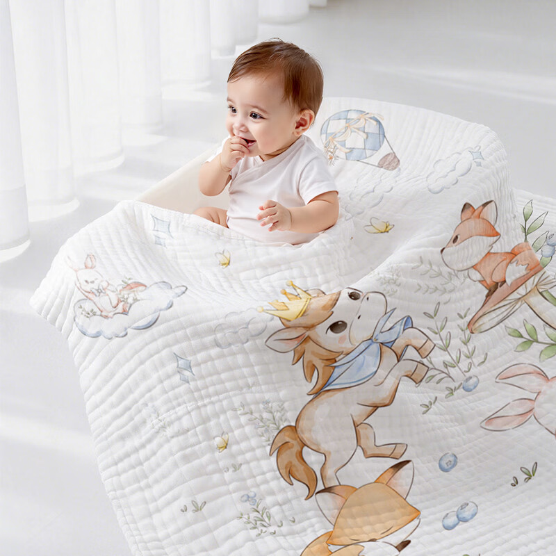 童葵（tongkui）纱布浴巾婴儿a类6层纯棉新生儿专用吸水速干不掉毛儿童6-12岁裹巾 100%全棉-小马贝贝（加大加厚 柔软蓬松） 90x90cm