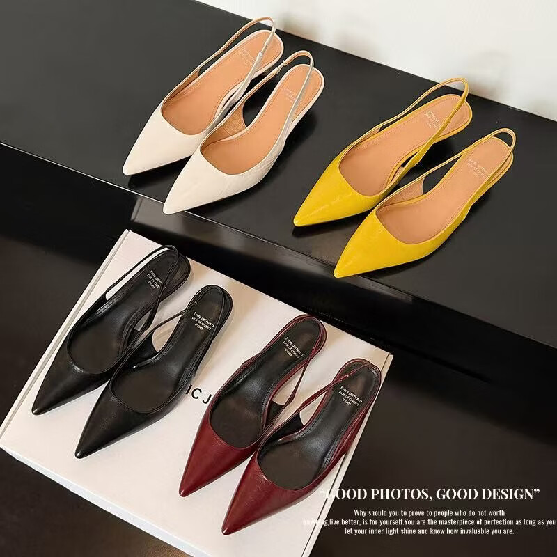 卡迪娜小猫跟凉鞋包头半拖鞋女夏季外穿新款尖头凉拖鞋女小香风平底单鞋 红色 42