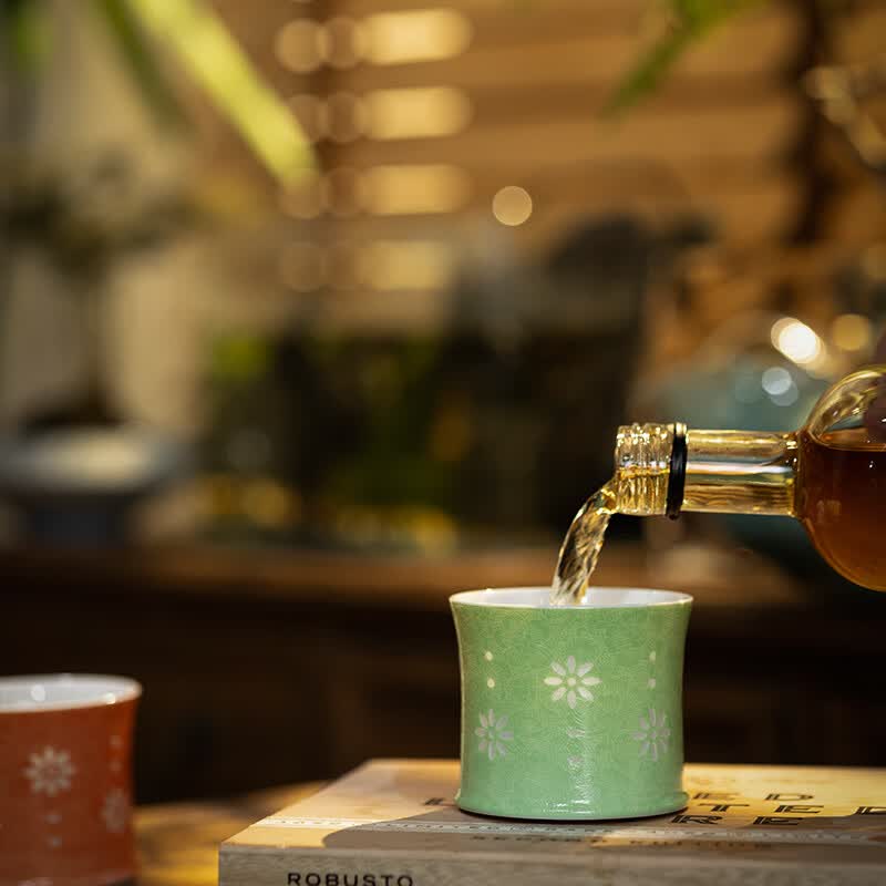 jdz景德镇主人杯纯手工品茗杯渐变扒花玲珑茶杯咖啡杯酒杯送礼旋转杯 檀砂