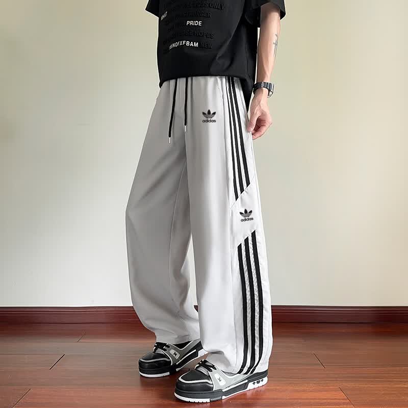 Y-3阿迪三叶草夏季薄款运动裤宽松速干冰丝休闲裤三条杠阔腿弯刀卫裤 深蓝色 948A L 建议体重110-130斤