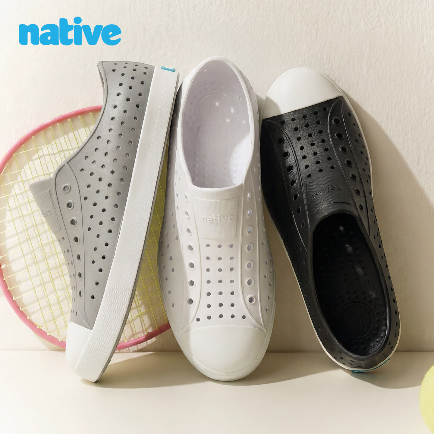 Native Jefferson经典洞洞鞋男女夏季新款情侣沙滩鞋一脚蹬凉鞋户外溯溪 [爆款]豆腐白/棕色 39