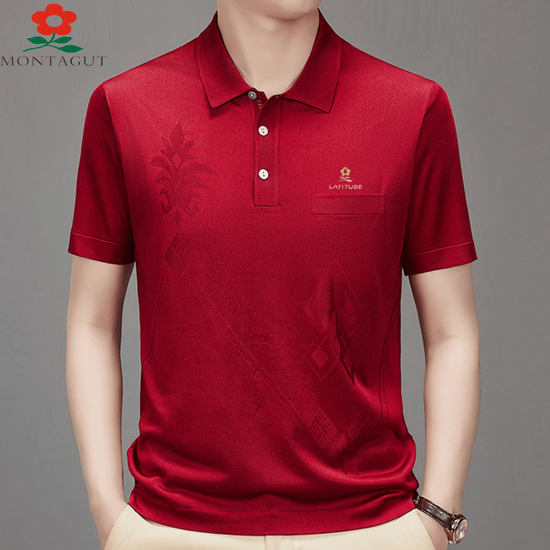 MONTAGUT梦特娇（MONTAGUT）夏季翻领短袖T恤男士桑蚕丝半袖高端薄款上衣 水蓝 薄款 M1688 4XL