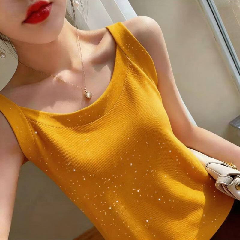 YUNTH冰丝螺纹洋气满天星小吊带背心女士夏季通勤无袖百搭显瘦上衣 灰色满天星版 XL 建议95-115