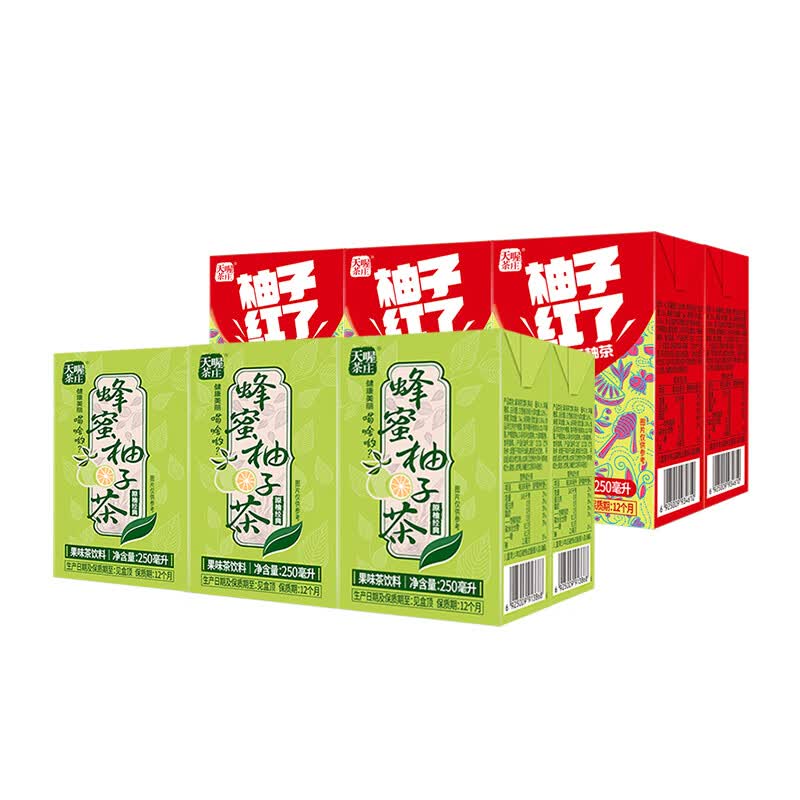 天喔蜂蜜柚子茶/红柚/乌龙茶/白茶组合装250ml*24饮料经典水饮 蜂蜜柚子茶6盒+红柚6盒*250ml