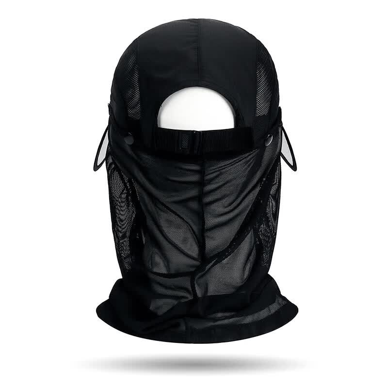 夏季伸缩檐可拆卸护脖面纱遮阳棒球帽男户外防晒遮脸钓鱼速干帽子 玫红色 均码可调节