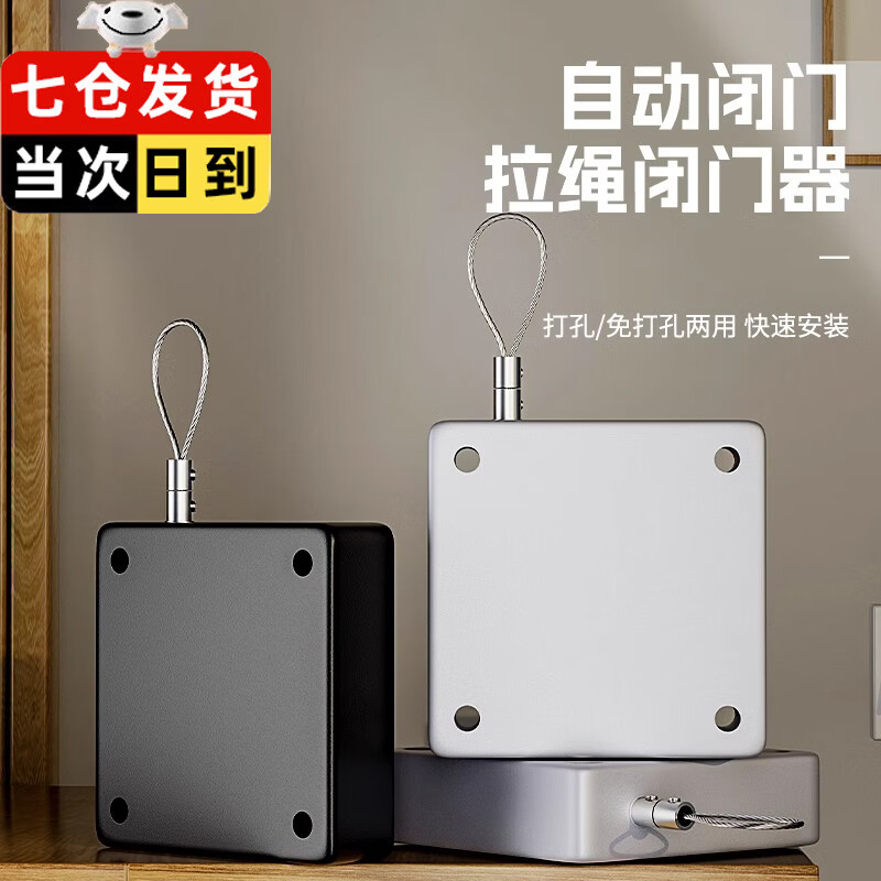 贾恩斯免打孔自动家用静音缓冲闭门器简易关门神器拉绳闭合推拉木门弹簧 免打孔-白色重门【1200拉力】1套