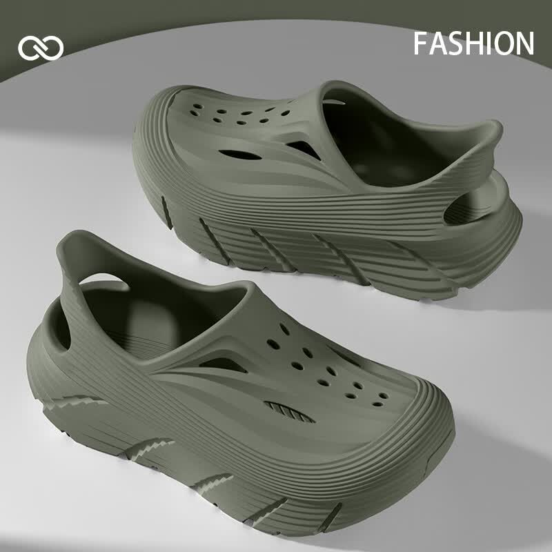 京小台洞洞鞋男士厚底夏季外穿防滑防臭户外沙滩运动溯溪开车两用凉鞋男 绿色 40-41