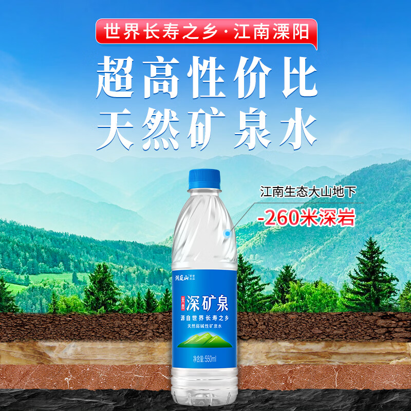 虎丘洞庭山深矿泉水550ml 饮用天然弱碱性矿泉水小瓶水 瓶装水 弱碱水 【深层矿泉水】550ml*24瓶*1包