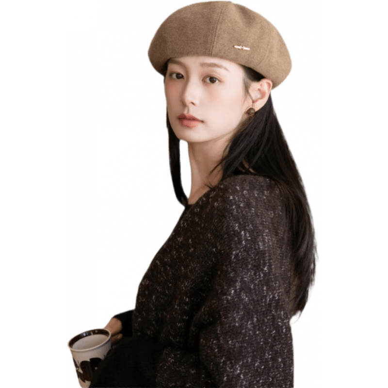 玛芮百利（Mauro Poli）法式覆古贝雷帽女秋冬2025新款帽子小头围保暖蓓蕾帽英伦风画家帽 咖色 可调节M(55-58cm)