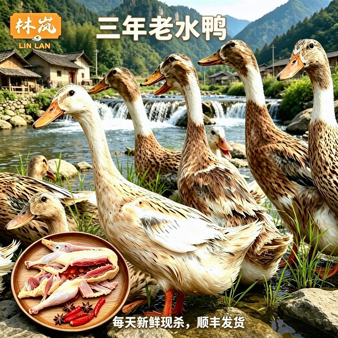 林岚（LINLAN）3年老鸭净重2斤/只散养溪水老鸭现杀土鸭整鸭新鲜河鸭老鸭麻鸭 3年老鸭1只净重2.5斤左右【每天新鲜现杀】