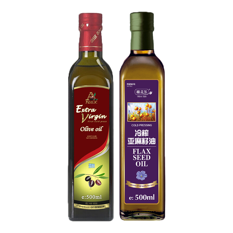 阿格利司（AGRIC）特级初榨橄榄油500ml+冷榨亚麻籽油500ml礼盒装佳节好礼 健康组合食用油    73元