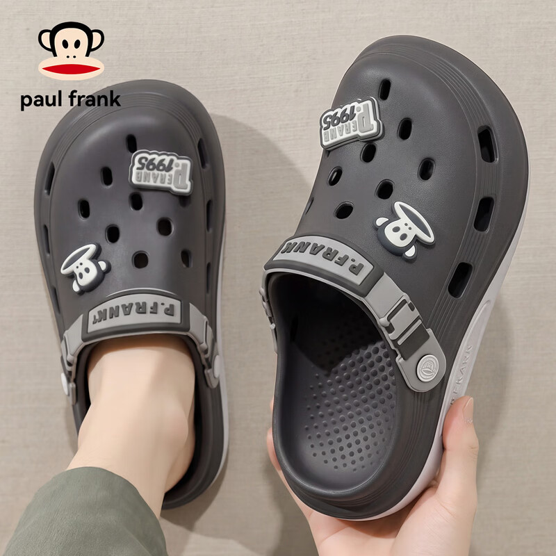 大嘴猴踩屎感洞洞鞋男士夏季2026新款防滑防臭厚底沙滩外穿凉鞋女 灰色 42-43 正码【内长265mm】