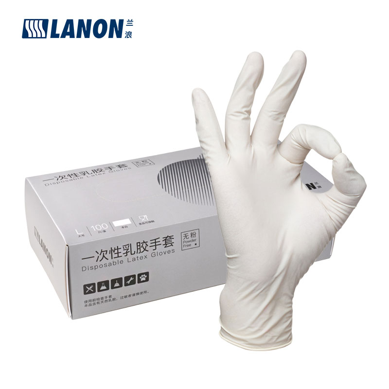 兰浪（LANON）一次性乳胶手套LD11 进口食品级 无粉口腔检查 加厚5.7g 100只M