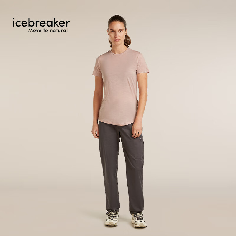 icebreaker美利奴羊毛女125 Cool-Lite可机洗户外徒步登山运动速干短袖T恤薄 0LH-霞粉 M