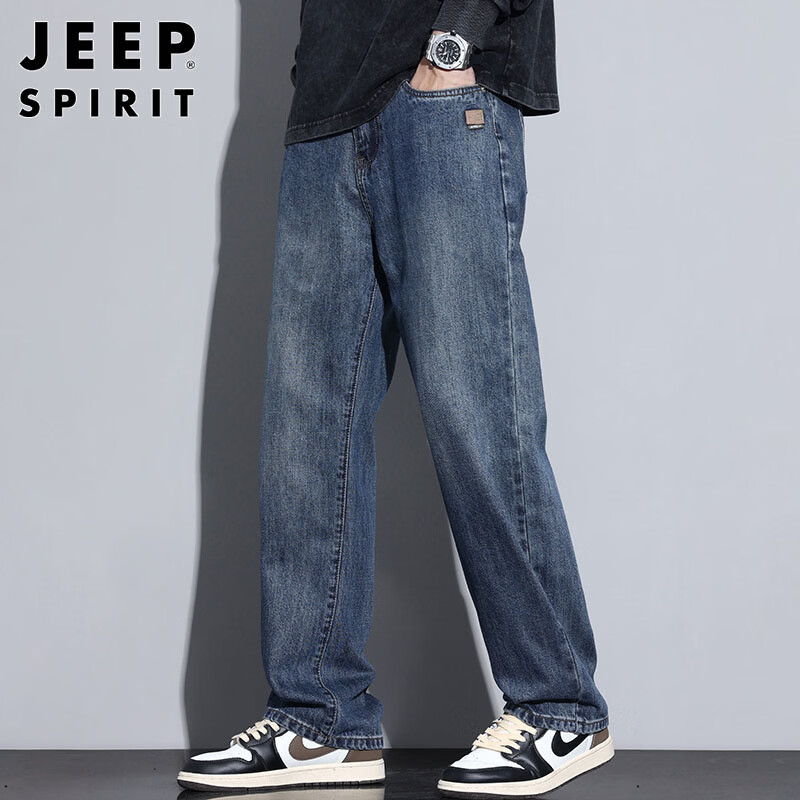 JEEP SPIRIT吉普牛仔裤男春夏季宽松直筒裤子男士美式休闲长裤 怀旧蓝 32
