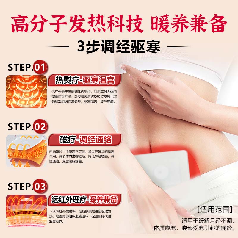 修正远红外暖宫贴大姨妈痛经月经不调量少发黑气血虚宫寒腹部受寒酸痛 【买3送2】共5盒