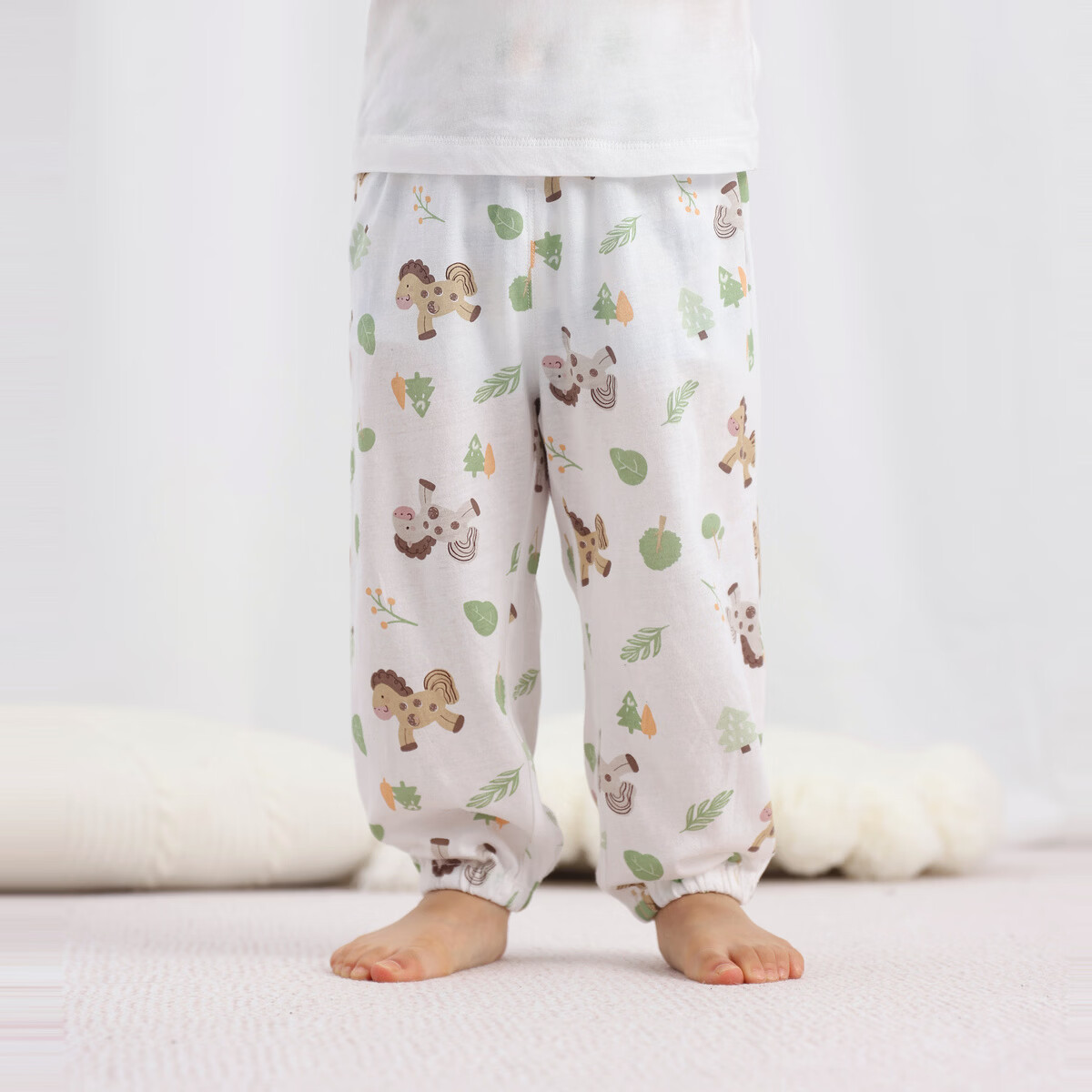 丽婴房（Les enphants）【天丝】2026夏新款儿童睡裤天丝儿童抖抖裤百搭休闲长裤家居裤 森林与马【61.3%棉+38.7%莱赛尔】 120 cm 【建议4-6岁】