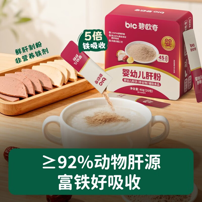 碧欧奇强化高铁猪肝粉鹅肝粉30g6个月以上婴幼儿辅食添加钙铁锌维生素 40g*1盒 碧欧奇肝粉 京东折扣/优惠券