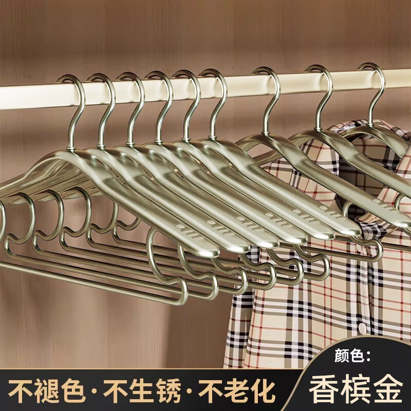 法洁诺（FAJIENUO）铝合金衣架轻奢金色挂衣架无痕晾衣架大衣家用挂衣太空铝宽肩衣撑 2.2cm宽肩【香槟金】全铝合金/保用十年 5支 轻奢衣架