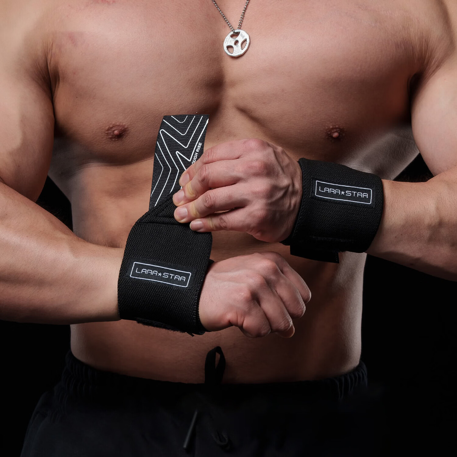 劳拉之星0622健身护腕男绷带加压护手腕疼扭伤女运动卧推助力带 【基础款/偏软】黑色/长50CM 均码(两只装)