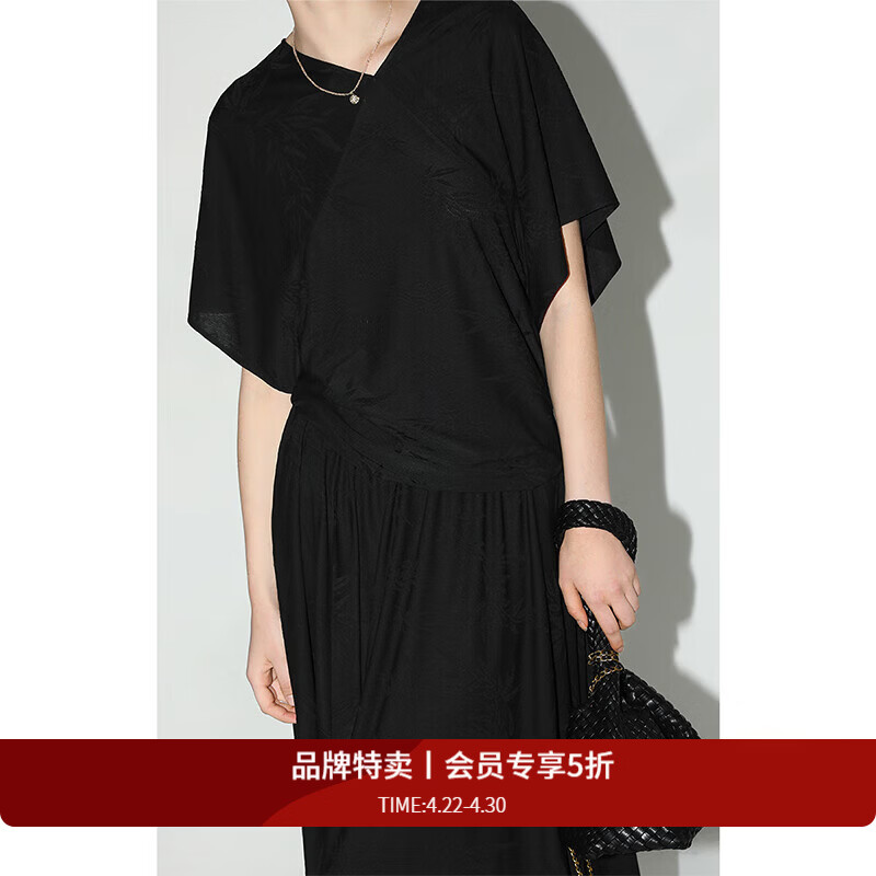 COCOBELLA[竹叶提花]新中式蝙蝠袖柔软针织衫松弛感上衣TS7019-5 黑色上衣TS7019 S