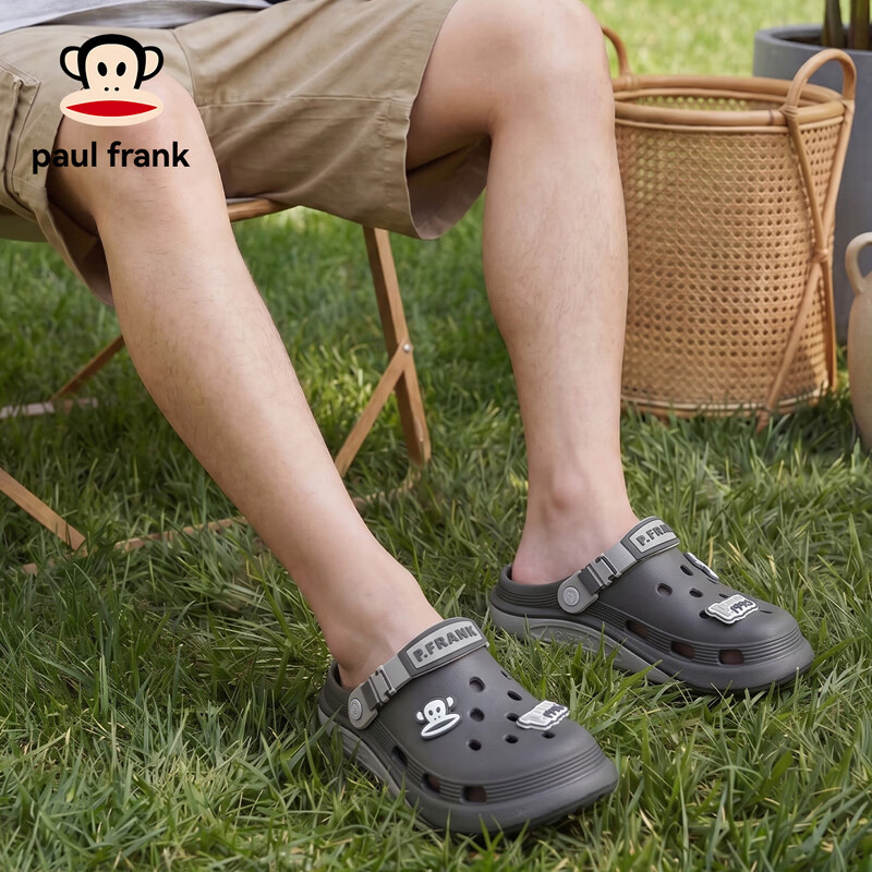 大嘴猴踩屎感洞洞鞋男士夏季2026新款防滑防臭厚底沙滩外穿凉鞋女 灰色 42-43 正码【内长265mm】