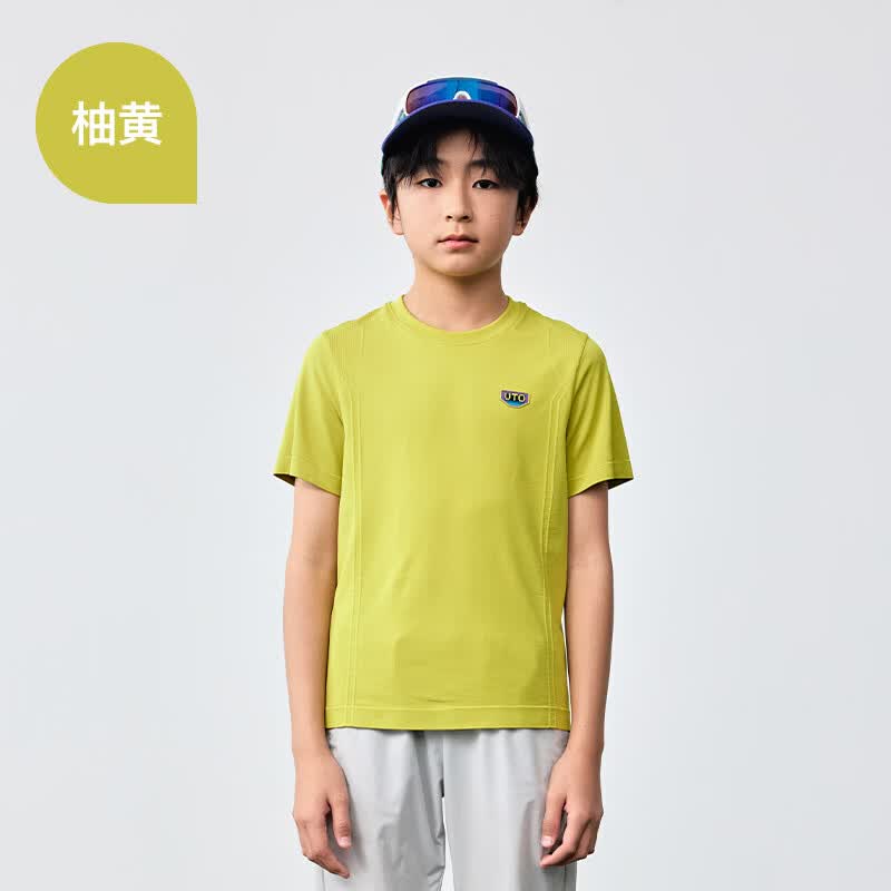 悠途（UTO）儿童coolmax速干短袖夏季男女童户外运动T恤凉感排汗上衣 柚黄 150