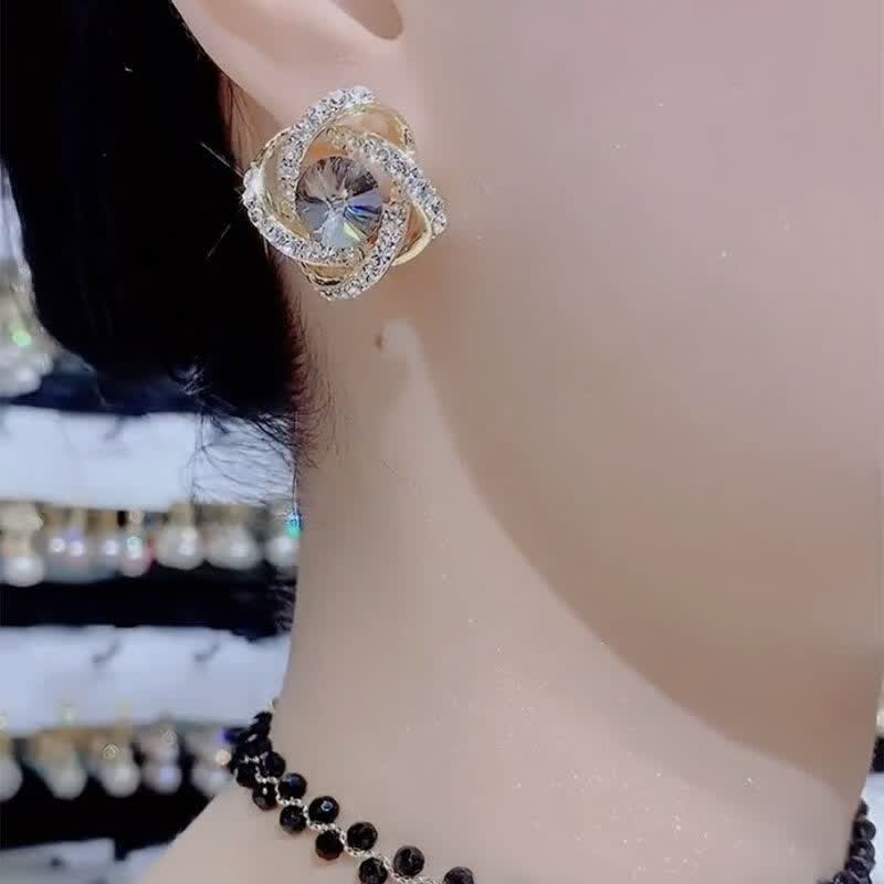 接运猫高级感轻奢灰色水晶耳环女气质名媛小众耳针夸张复古港风法式耳饰 金色银针