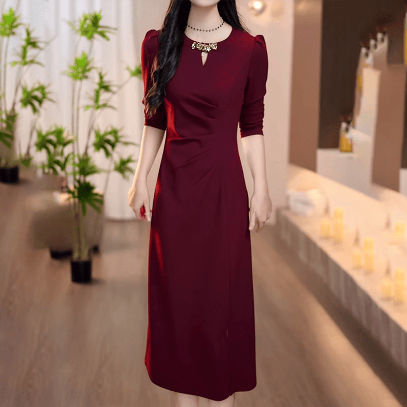 香影芬长袖高档流行爆款连衣裙女2026年春秋新款喜婆婆妈妈婚宴礼服裙子 图片色 M (建议85-100斤)