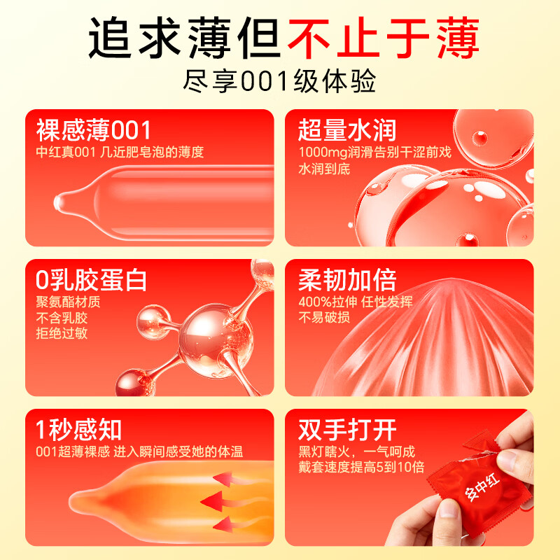 中红001避孕套超薄隐形裸入安全套套水润滑计生情趣成人用品byt 经典至薄001- 3 只装便携款