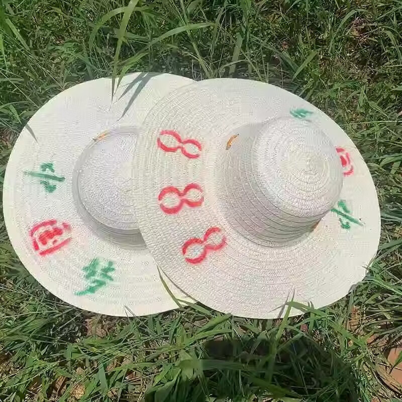 大檐草帽男田园防晒帽子印花图案夏天户外遮阳工地 防晒太阳帽 防晒草帽-中国梦-1个