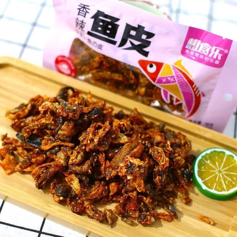 想食乐香辣鱼皮脆零食独立包装38克烧烤鱼皮干鳕鱼皮即食鱼袋装 想食乐鱼皮香辣10包