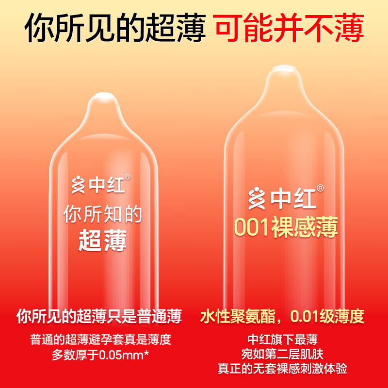 中红001避孕套超薄隐形裸入安全套套水润滑计生情趣成人用品byt 经典至薄001- 3 只装便携款