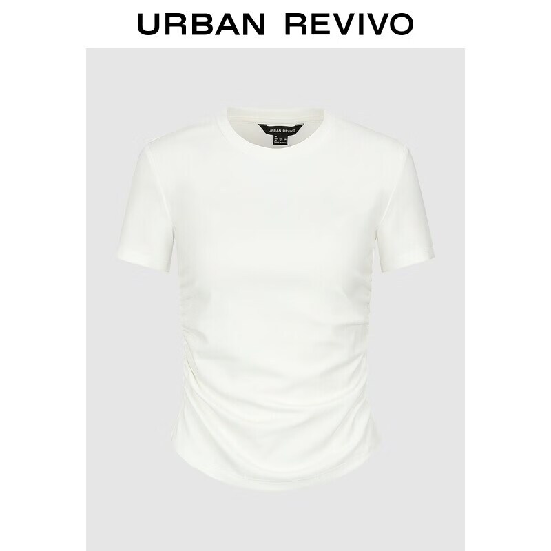 UR2026夏季新款女装气质休闲U型下摆褶皱收腰圆领T恤UWM460087 本白 M