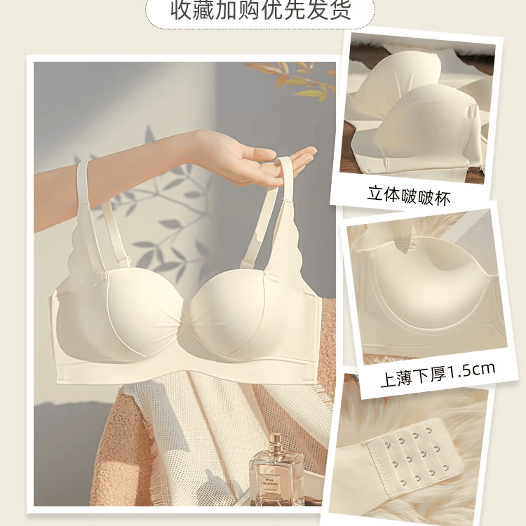 圆圆胸内衣女聚拢小胸显大外扩漫画胸罩加厚半杯性感无痕文胸套装 黑色 M 34/75AB