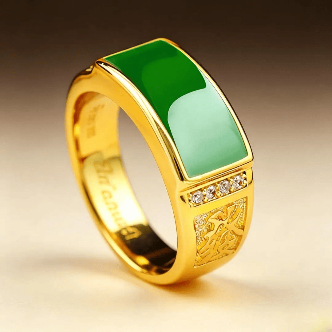 【轻奢品质】精美男士男款戒指时尚情侣对戒经典可调节戒指霸气 【轻奢正品】高端金色绿宝石戒指+精美礼盒 开口可调节