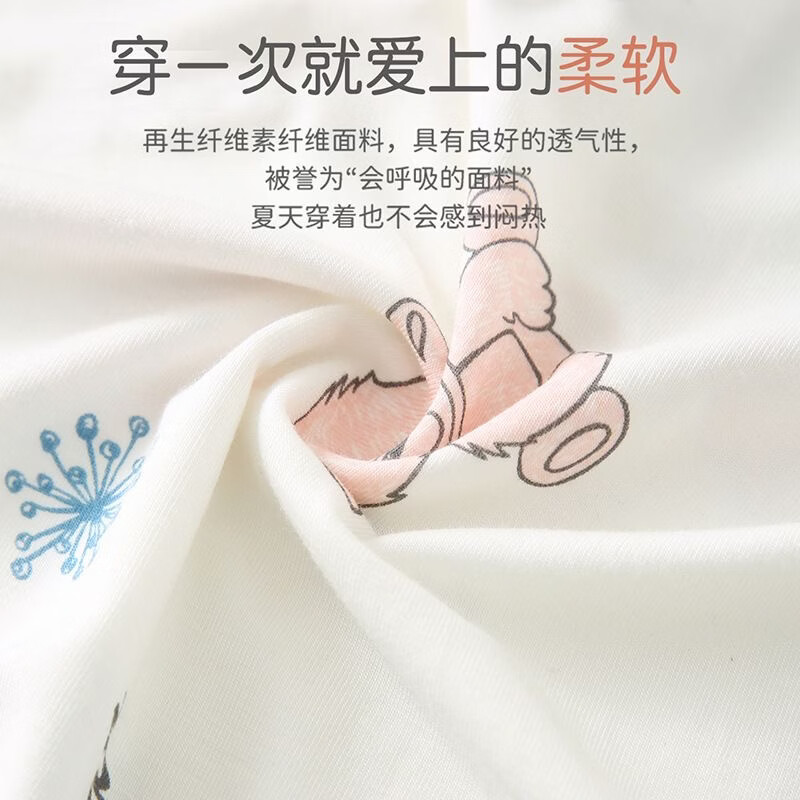 顶瓜瓜女童睡裙儿童夏季薄款睡衣A类新款冰丝女孩大童家居服 白色小熊 150 建议身高140-150cm