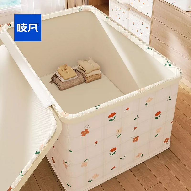 吱凡日本衣服收纳箱整理箱家用衣柜衣物百纳箱牛津布装羽绒服被子专用 【轻奢碎花】中号【可装25件T恤或衬衫】 1个装【0异味 可水洗/PP底板】
