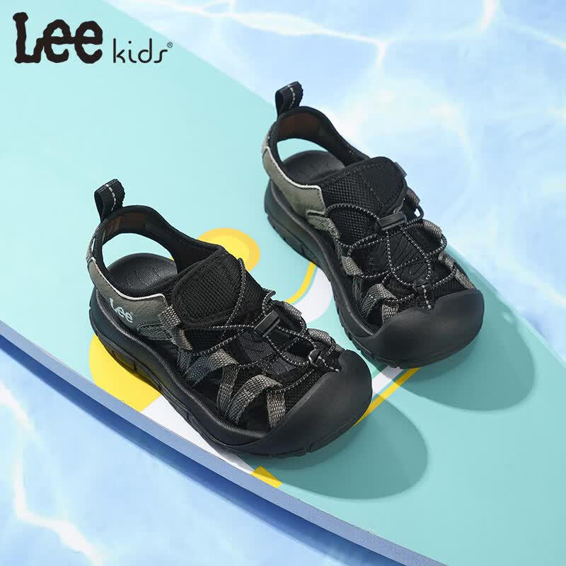 Lee童鞋夏季新款儿童包头凉鞋女童镂空沙滩鞋男大童 X0181 黑色 36 【建议脚长225mm】