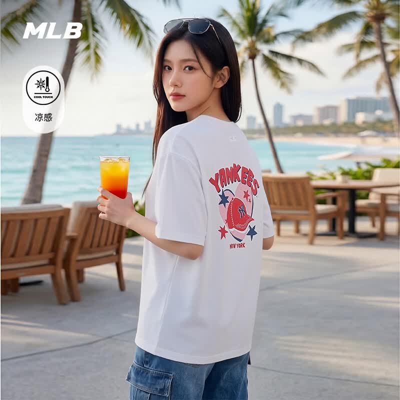 MLB官方 男女同款日常百搭爱心印花凉感T恤26春季新款TSN78 纽约洋基队/白色 S