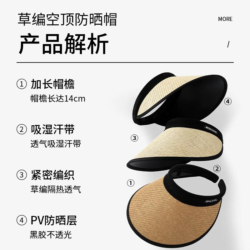 万宝绿空顶防晒帽女夏季防紫外线草编大帽檐草帽发箍遮阳帽子骑车吹不翻 【卡其色+冰丝口罩】升级版强遮光UPF50+