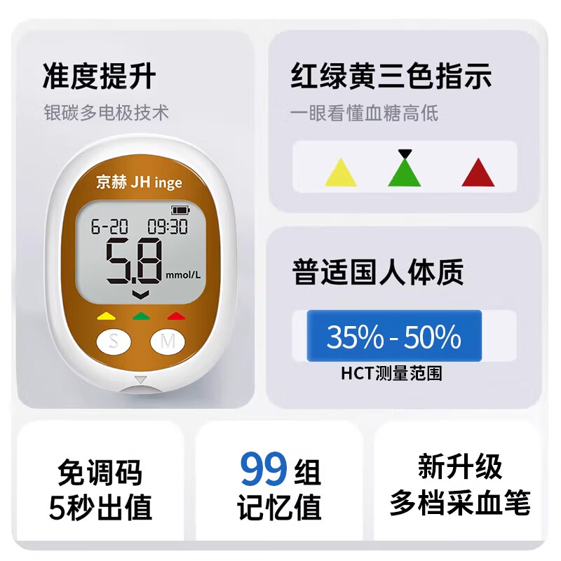 京赫新国标血糖仪微痛采血笔脱氢酶测试法医用级准确出值血糖仪检测 【无血糖仪】抗干扰试纸200支【送采血针+棉片】