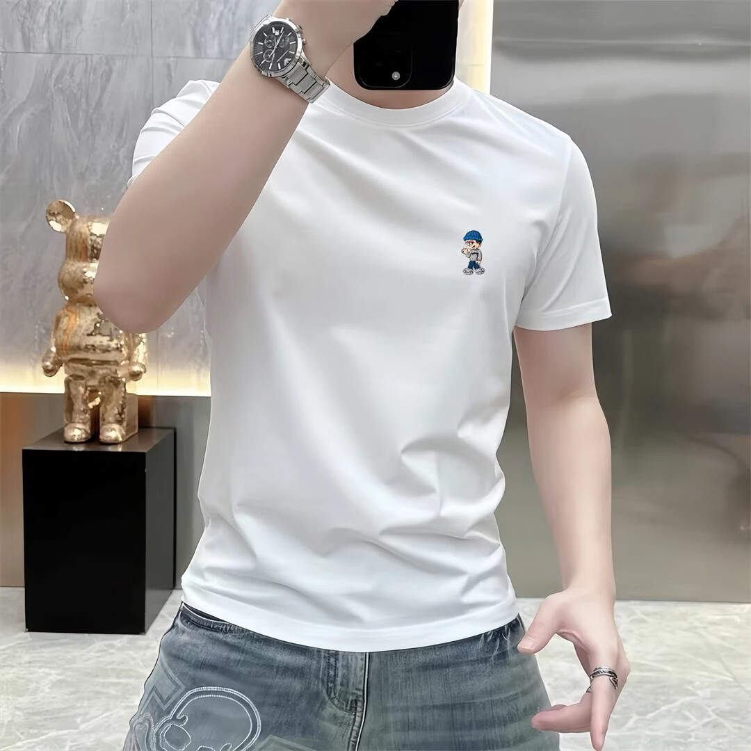 【专柜轻奢】夏季新款潮牌印花短袖T恤男宽松休闲半袖圆领打底 【买一送一】白色+黑色 2XL 【推荐150-170斤】