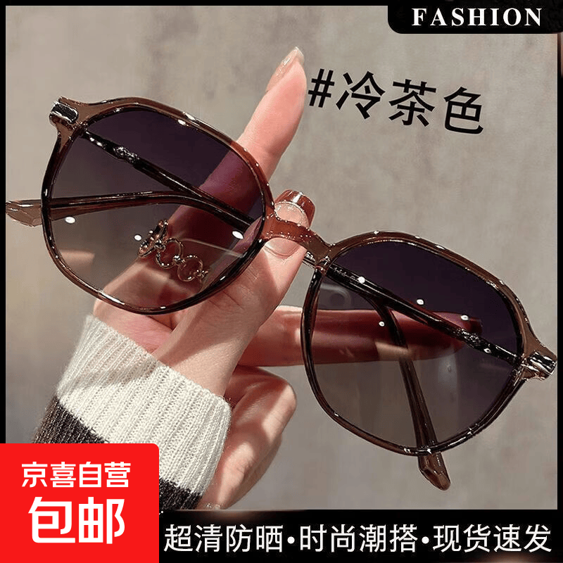 茶色墨镜女款高级感防晒运动百搭配饰镜新款户外防紫外线穿搭神器 复古港风冷茶色【防紫外线】 【随手一拍就是大片】只有眼镜